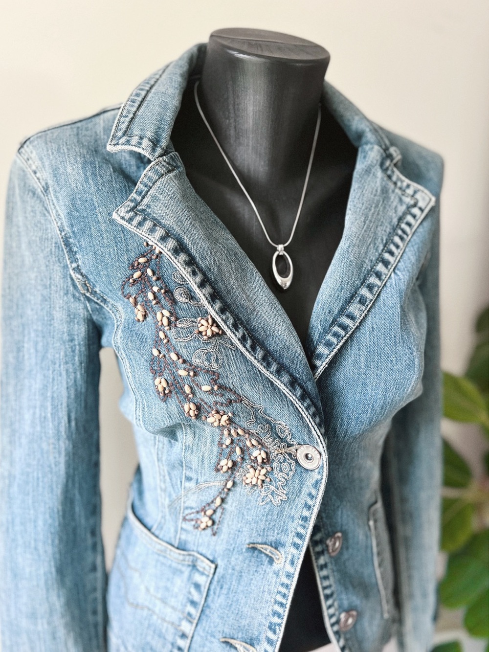 2005 Vintage Point Zero | RARE Embroidered Beaded Denim Fitted Jacket